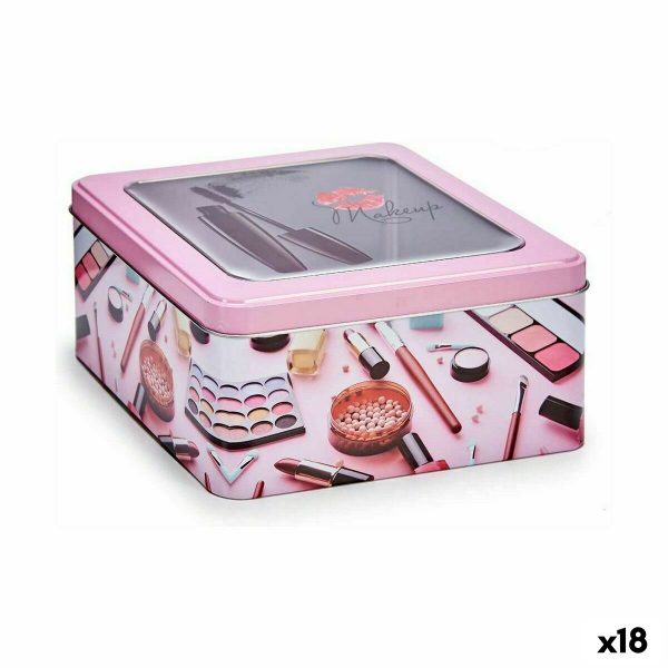 Storage Box Make-up Pink Tin 18 x 8,5 x 18 cm (18 Units) For Cheap