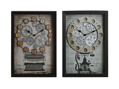 Wall Clock Home ESPRIT Yellow White Black Grey Metal Crystal Vintage 27,5 x 6,5 x 40,5 cm (2 Units) Hot on Sale