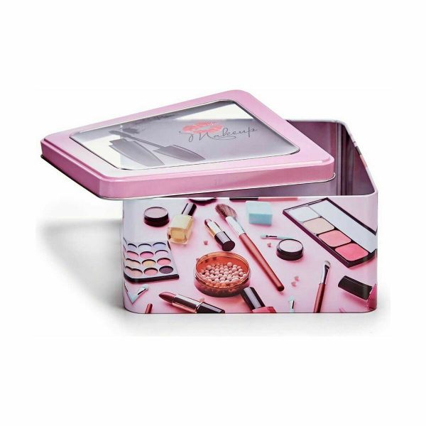 Storage Box Make-up Pink Tin 18 x 8,5 x 18 cm (18 Units) For Cheap