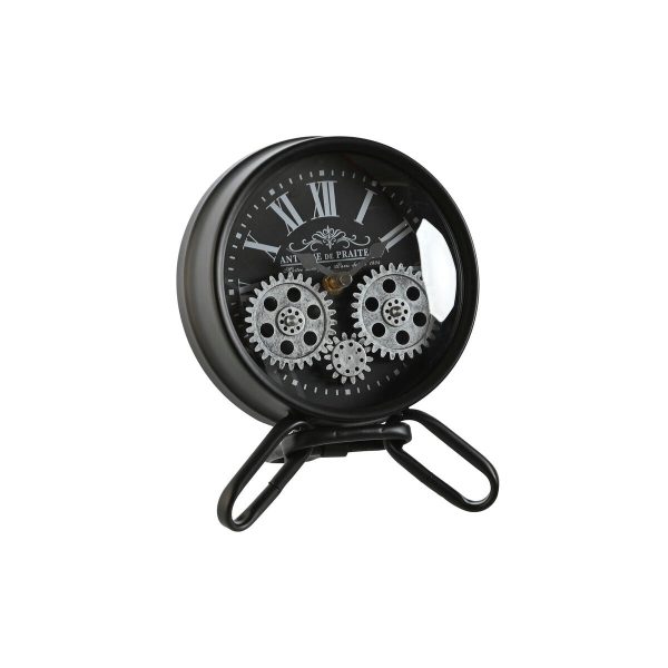 Table clock Home ESPRIT Black Silver Metal Crystal 16,5 x 11 x 21 cm For Discount